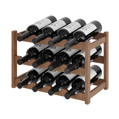 AUGOHCMIL Wine Rack，Bamboo Wine Storage Cabinet Shelf，Countertop Wine Shelf- Freestanding Wine Holder for Kitchen & Pantry (Brown, 3-Tier)