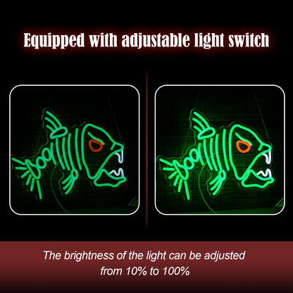 LIUOZHTEA Fish Neon Sign LED Skeleton Fish Neon Light for Wall Decor Dimmable Green Fish Bones Light Up Sign for Living Room Game Room Restaurant Man Cave Art Wall Decoration (16.7 ''*12.8 '')