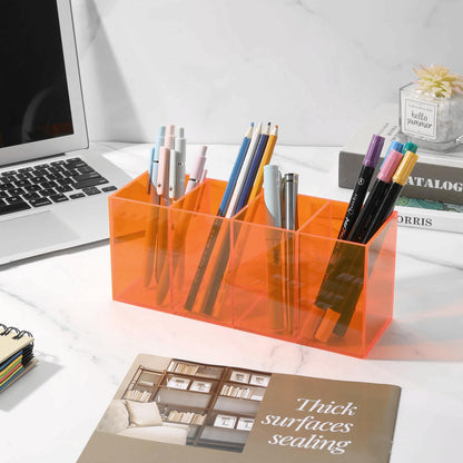HappyDino Pen Holder for Desk Neon Acrylic Pencil Holder Cup Makeup Brush Storage Organizer for Vanity, Neon Orange