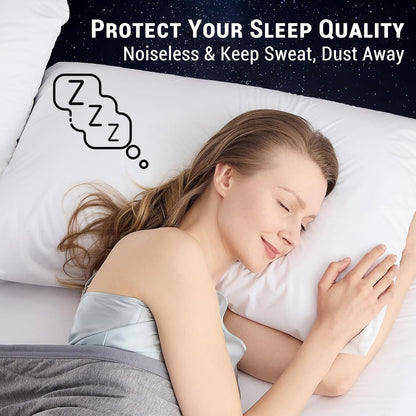 Bamboo Rayon Waterproof Pillow Protector, Breathable Cooling Pillow Case Cover with Zipper, 4 Packs, Queen, White