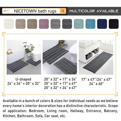 NICETOWN Bathroom Rugs, Ultra Thick and Soft Texture Chenille Plush Floor Mats Hand-Tufted Bath Rug with Non-Slip Backing, Microfiber Door Mat for Kitchen/Entryway (Navy Blue, Pack 2-20 x 32/17 x 24)