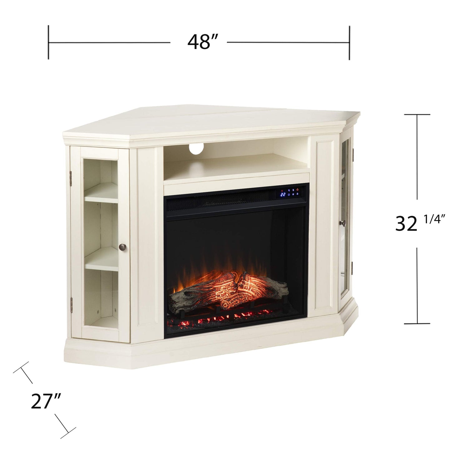 SEI Furniture Claremont Corner Convertible Electric Fireplace with Storage, New Ivory