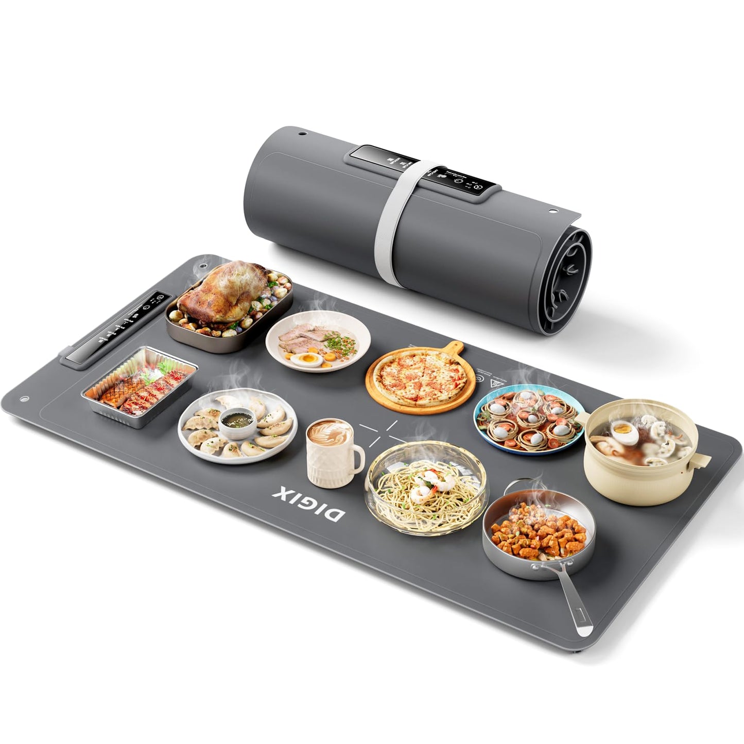DIGIX Food Warming Mat Extra Large, XXL 36"x16", Warming Mat For Food, Food Warmer Chafing Dishes, Portable Food Warmers Trays for Parties Buffet, 4 Level Temp, 3 Timer Settings (Grey)