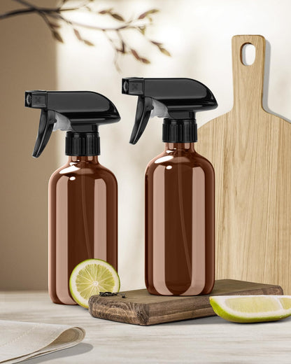 Bontip Glass Spray Bottle, Amber Glass Spray Bottle Set & Accessories Refillable for Plants Window Cleaners Aromatherapy Facial Hydration Watering Flowers Hair Care (2 Pack/8 oz) (Amber)