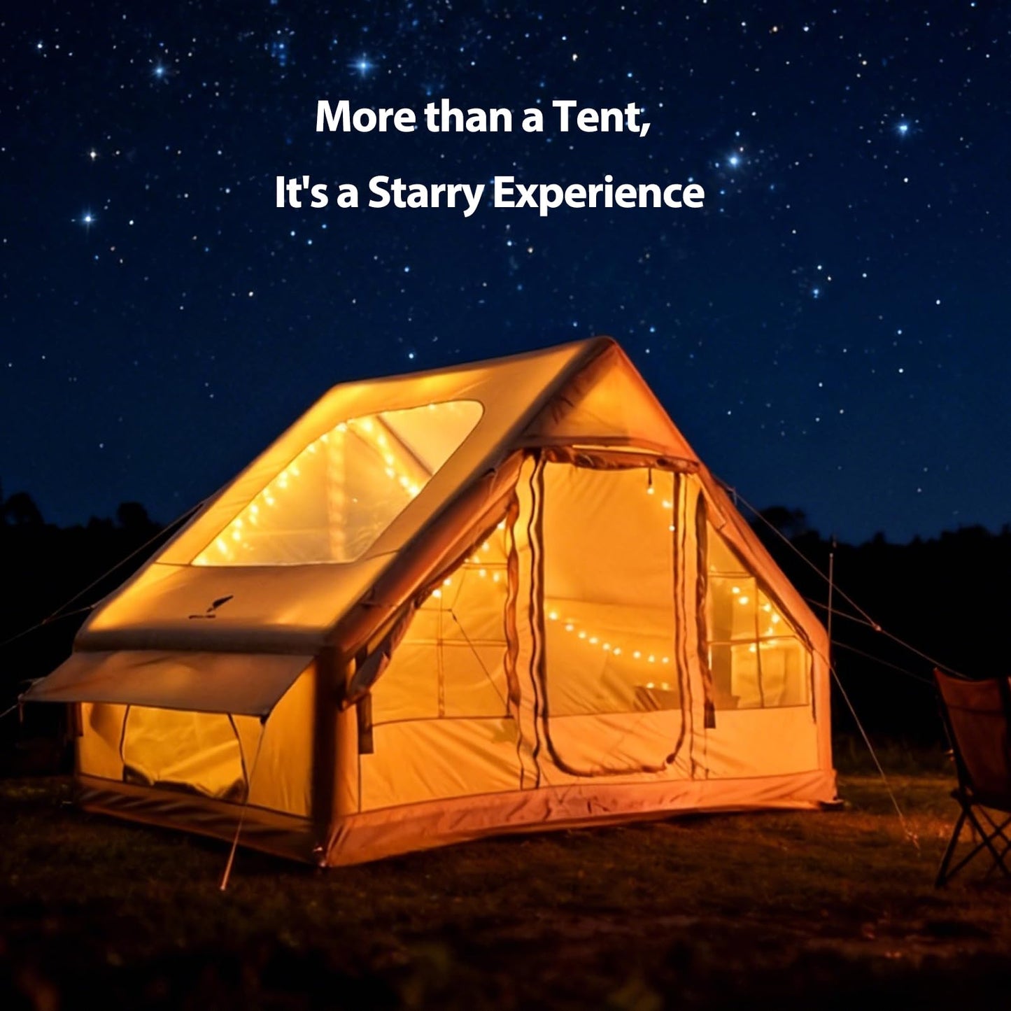 GEERTOP Large Inflatable Camping Tent with Stove Jack Instant Waterproof Blow Up Air Glamping Tent with Skylight for Family 4-6 Person 4 Season Outdoor Adventures