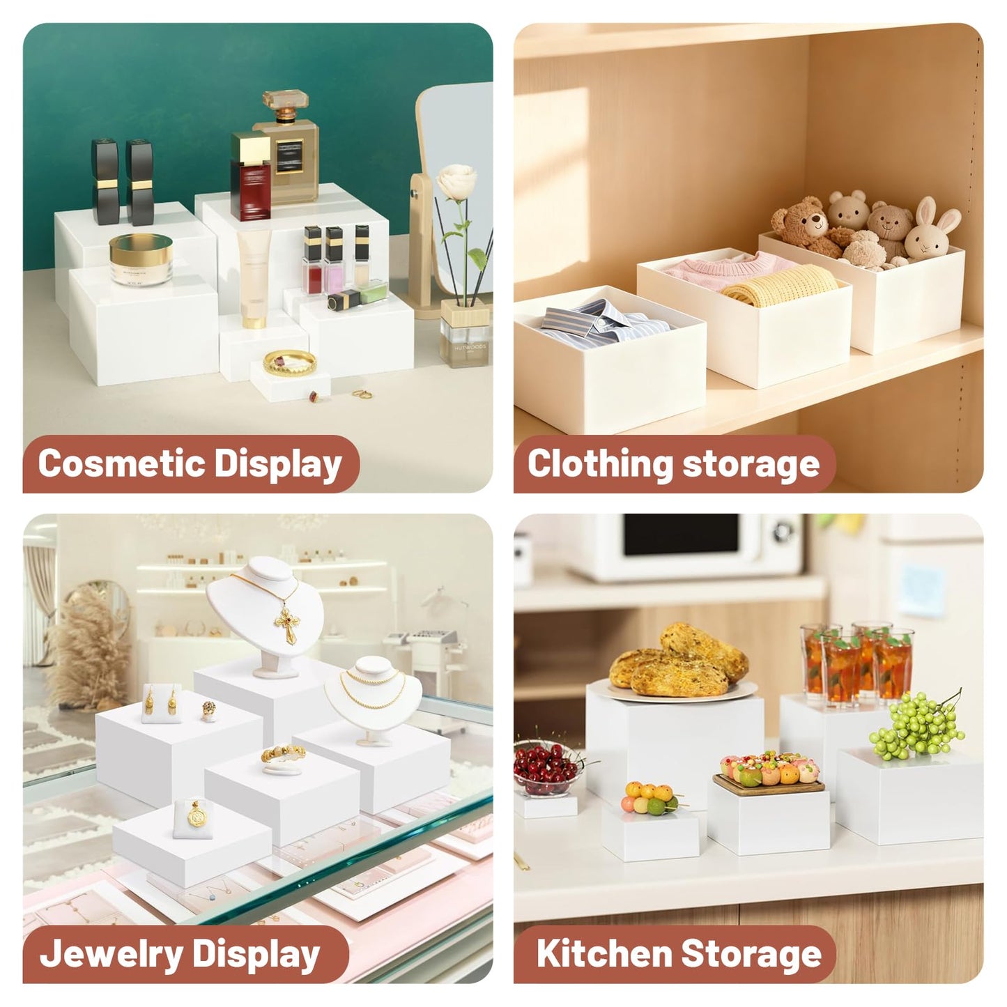 6Pcs Buffet Risers with Mini Sign and Maker, Acrylic Food Risers for Buffet Table, White Food Display Stands for Party, Collectibles Jewelry Display Stand, Acrylic Boxes Nesting Risers(10",9",8",7",6",5")