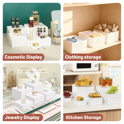 6Pcs Buffet Risers with Mini Sign and Maker, Acrylic Food Risers for Buffet Table, White Food Display Stands for Party, Collectibles Jewelry Display Stand, Acrylic Boxes Nesting Risers(10",9",8",7",6",5")