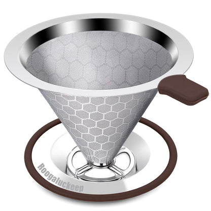 Roogaluckeep Pour Over Coffee Dripper, Stainless Steel Coffee Filter, Paperless Reusable Coffee Filter, Metal 600 Mesh Strainer Coffee Maker Single Cup Brewer 1-2 Cup