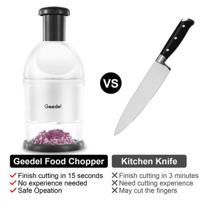 Geedel Food Chopper, Easy to Clean Manual Hand Vegetable Chopper Dicer, Dishwasher Safe Slap Onion Chopper for Veggies Onions Garlic Nuts Salads White
