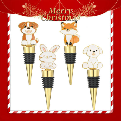 4 pcs Christmas Wine Stopper Christmas Wine Bottle Stoppers for Xmas Decor Winter Decor-Wine and Beverage Bottle Stopper for Christmas,Christmas Decoration Wine Stopper (Gold White Yellow)