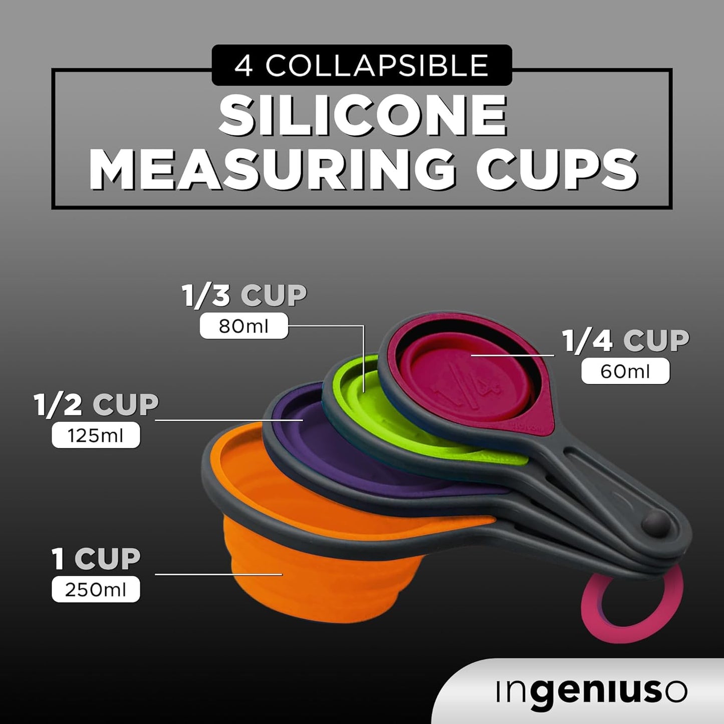 Collapsible Measuring Cups and Nesting Spoons, Adjustable Silicone for Cooking, Space-Saving - 2 Sets