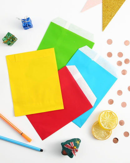 KEYYOOMY 4x6 Inch Paper Treat Bags Rainbow Candy Bags 100 Pack Candy Buffet Bag Small Paper Cookie Bag for Halloween Christmas Party (100 CT, 4x6 Inch)