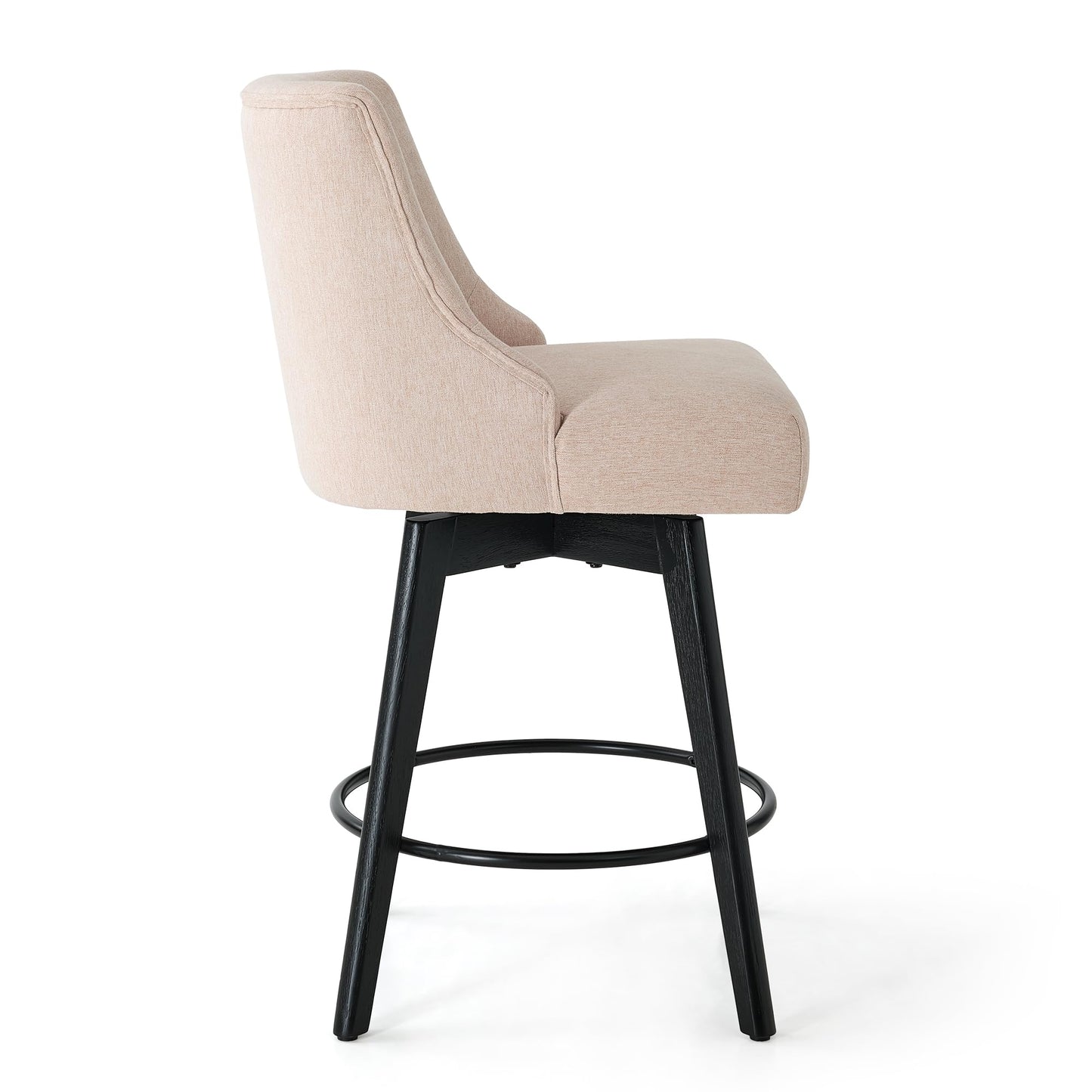 Vipbear Counter Height Bar Stools Set of 3, 26" H Swivel Bar Stools with Backs, Linen Fabric Upholstered Bar Chairs with Solid Wood Legs for Kitchen Island, Dining Room, Home Bar, Beige