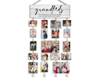 Orchroma Grandkids Picture Frames Collage Wall Decor,Grandpa Grandma Picture Frame,Gifts for Grandparent from Grandkids,Grandkids Picture Board,Hanging Photo Display with Clips,Picture Hanging Kit