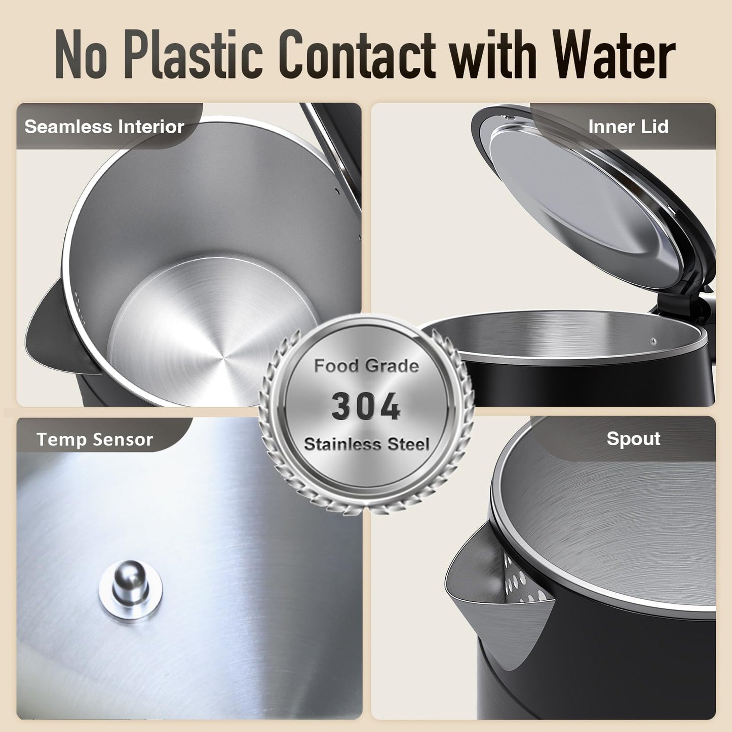 Mecity Electric Kettle 1.7L Touch Screen Temperature Control Water Boiler, No Plastic Contact with Water. 6 Preset Temperature Programs, 2 Hours Keep Warm, Auto Shut Off, Dark Grey