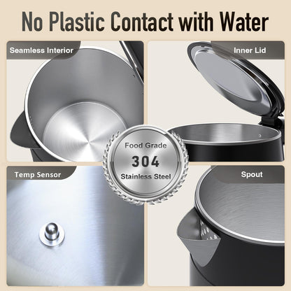 Mecity Electric Kettle 1.7L Touch Screen Temperature Control Water Boiler, No Plastic Contact with Water. 6 Preset Temperature Programs, 2 Hours Keep Warm, Auto Shut Off, Dark Grey