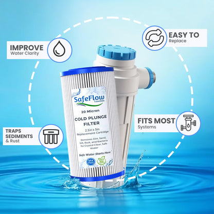 SafeFlow Essentials 5" x 2.5" Cold Plunge Filter 20 Micron – Fits The Pod Ice Cold Plunge Water Chiller, Cold Plunge Filters, and Under Kitchen Sink Systems (2)