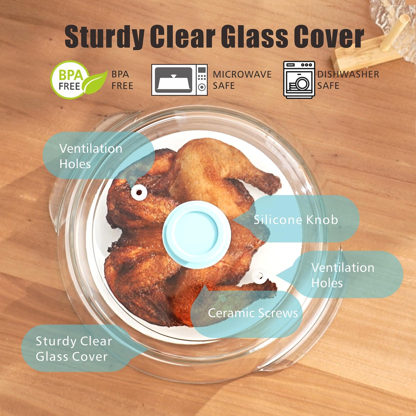 FANQIEW Glass Microwave Splatter Cover for Food Tall Microwave Cover with Silicone Knob 100% Food Safe 10in Plate Splatter Guard Lid With Vent Hole BPA Free Dishwasher Safe