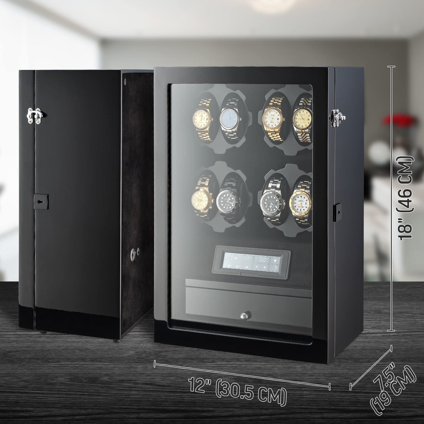 8 Watch Winder with LED Backlight and 5 Watch Storage Drawer