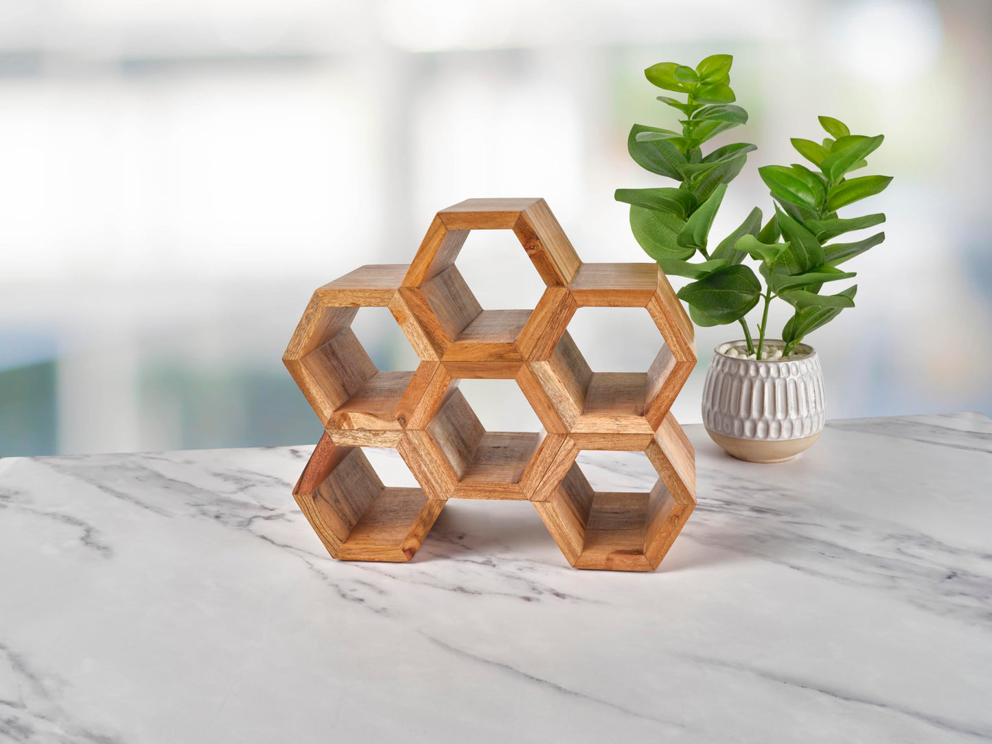 Gourmet Basics by Mikasa Amara Honeycomb 6 Bottle Acacia Wood Wine Rack, 13.7 x 6 x 12 Inch