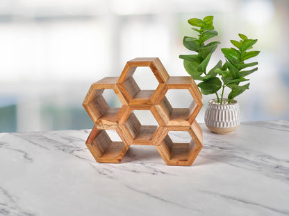 Gourmet Basics by Mikasa Amara Honeycomb 6 Bottle Acacia Wood Wine Rack, 13.7 x 6 x 12 Inch