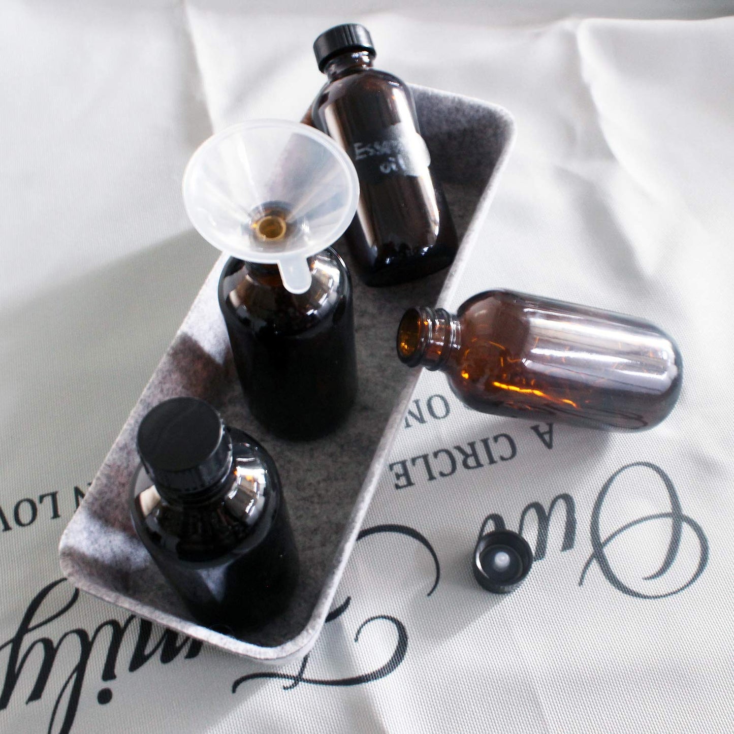 BPFY 12 Pack 4 oz Amber Boston Glass Bottle with Black Cap, Funnel, Labels for Homemade Vanilla Extract, Essential Oils, Wedding