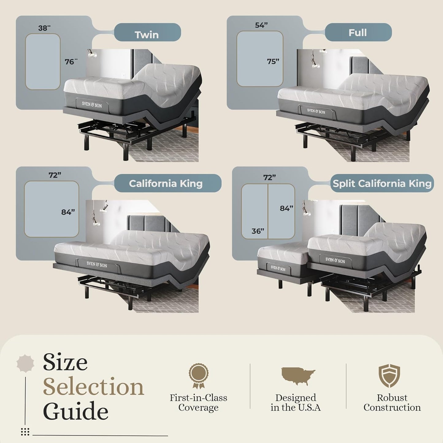 Sven & Son Classic Adjustable Bed Base, Head and Foot Lift, Massage, Under-Bed Lights, USB, Gel Memory, Zero Gravity Smart Frame - Split California King + 12 inch Memory Foam Matt (Medium)