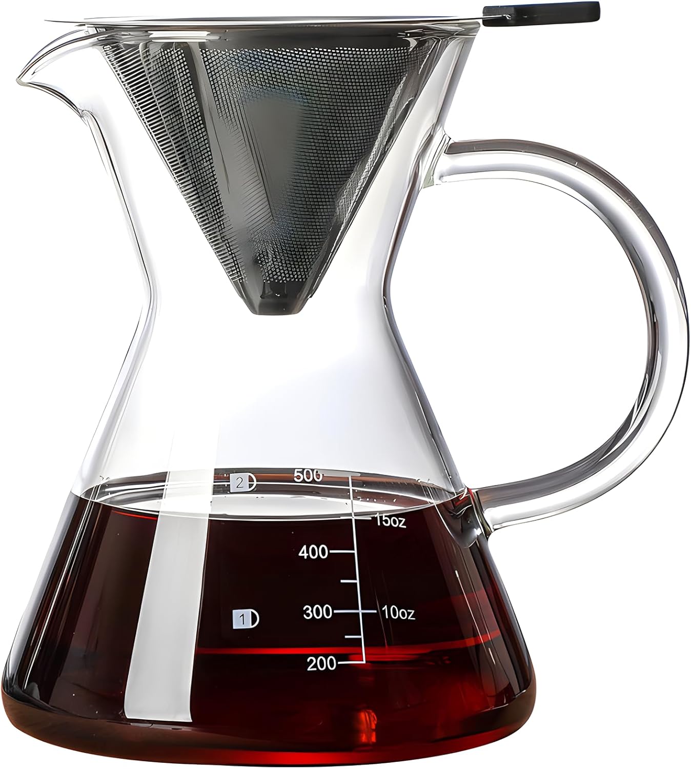 Pour Over Coffee Maker with Reusable Stainless Steel Drip Filter, Borosilicate Glass Carafe for 1-4 Cups