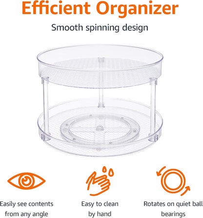 2 12" Amazon Basics Tier Lazy Susan Turntable Organizer for Condiments, Diameter, Clear