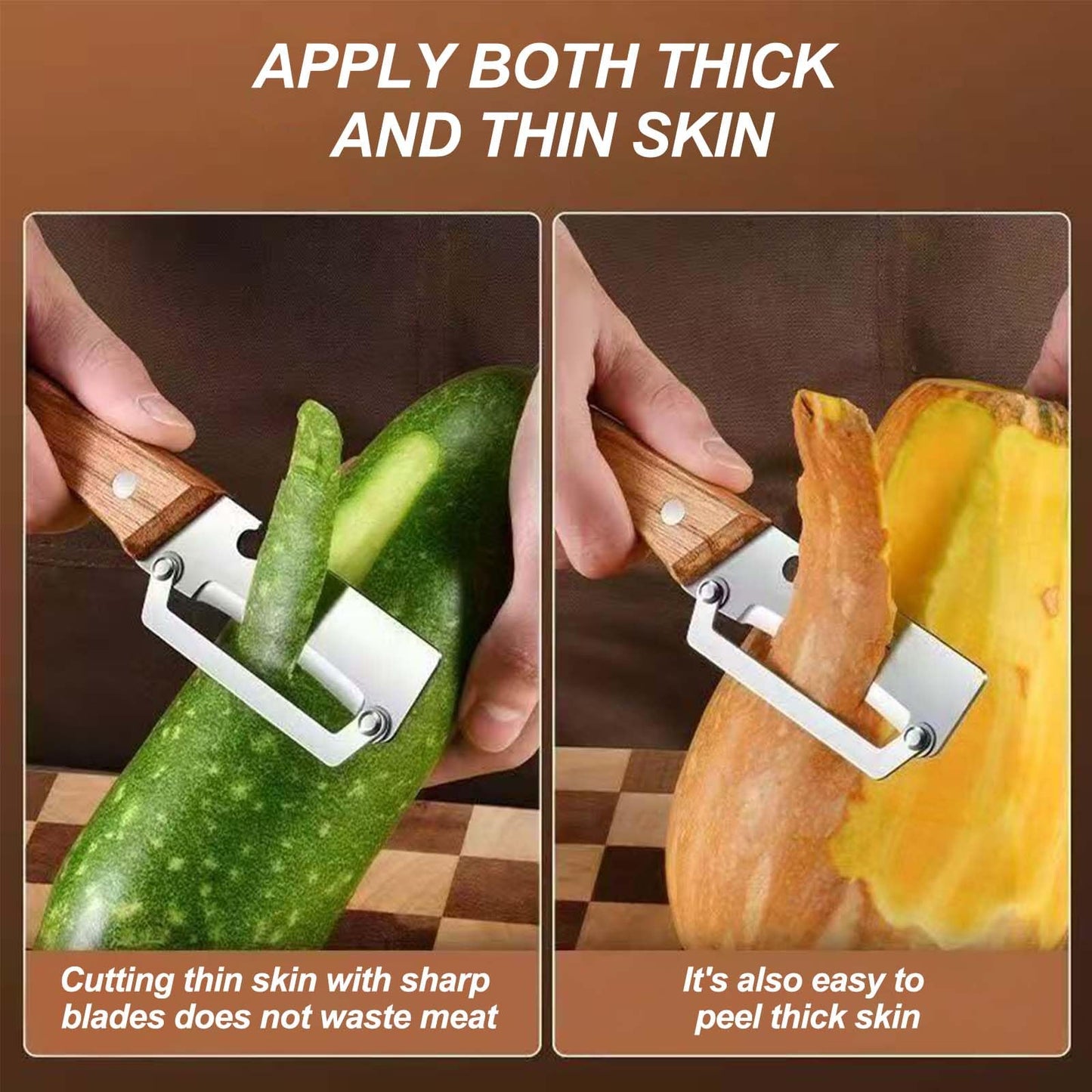 2PCS Premium Vegetable Peeler with Wooden Handle and Bottle Opener, Multi-Functional Vegetable Peeler, Stainless Steel Blade Kitchen Tool for Fruit