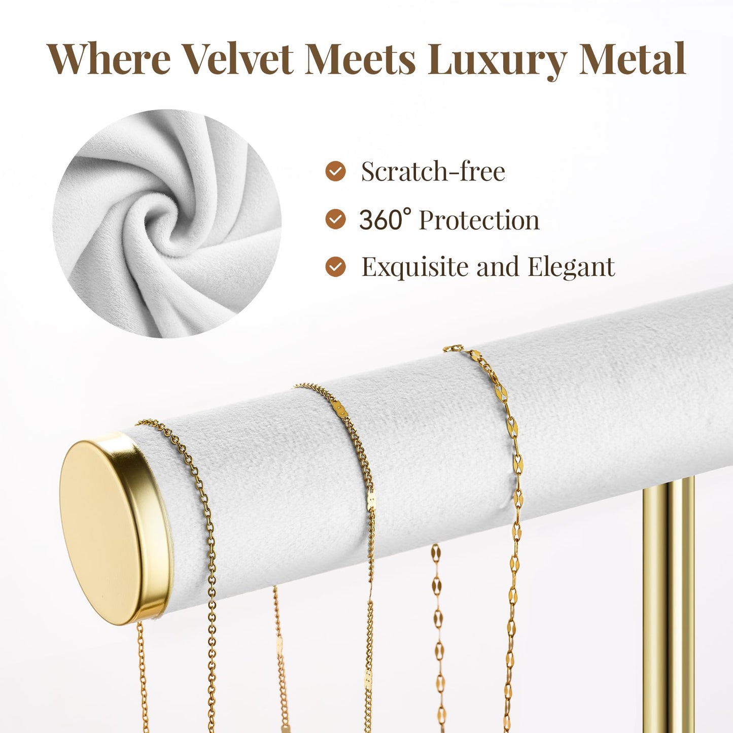 3 Tier Bracelet Holder Display - Detachable T Bar White Velvet Bracelet Holder, Jewelry Holder Organizer for Bracelet, Necklace, Watches, Rings