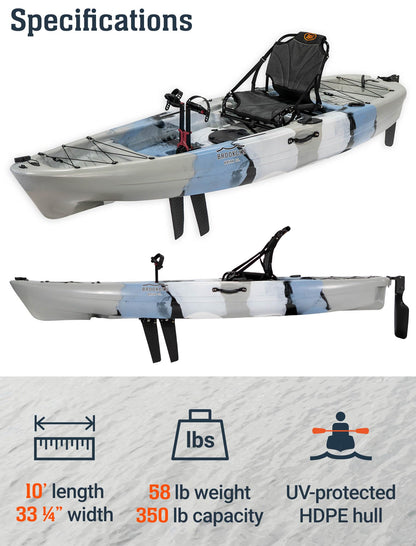 Upgraded Brooklyn 10.0 Pedal Sit-On-Top Kayak by BKC, Lightweight Fishing Kayak with Flipper Pedal Drive, Rudder Steering, 350 lb Capacity, Stable 10 ft Hull, Adjustable Seat, Storage & Rod Holders