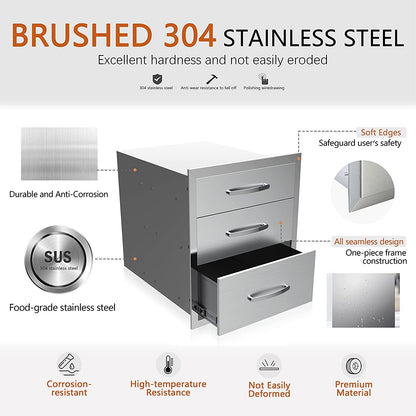 KODOM Outdoor Kitchen Drawers 14W x 21H x 23D Inch, Flush Mount Access BBQ Island Drawers for Outdoor Kitchens or Patio Grill Station