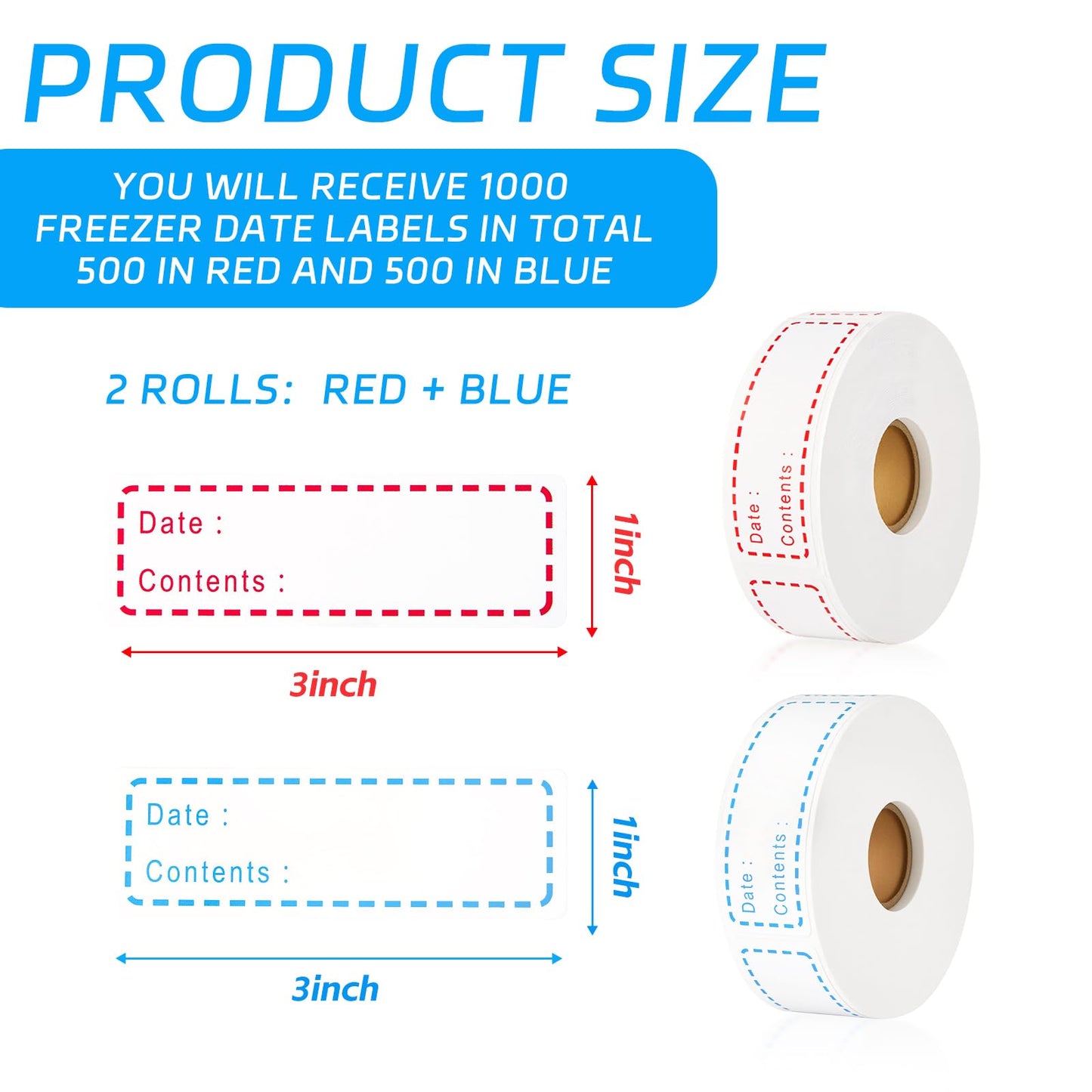 1000 Pcs Removable Freezer Labels, 1x3 Inch Waterproof Oil Resistant Food Storage Stickers, No Residue Easy Peel Date Content Labels for Kitchen Containers, Glass Jars & Restaurants