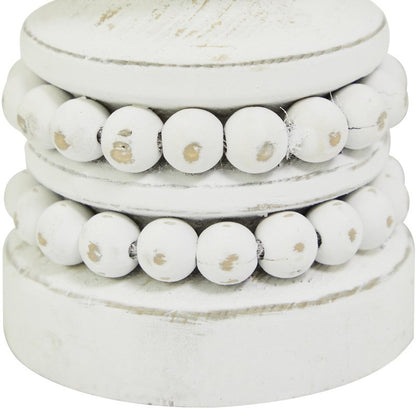 Deco 79 Wood Decorative Candle Holder Beaded Pillar Candle Stand, Set of 2 Candlestick Holder 8", 4"H, White