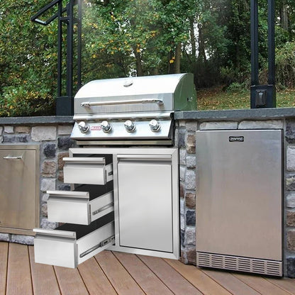 Duluciate Outdoor Kitchen Drawer Combo, Stainless Steel Triple Drawer Cabinet with Built-in Trash Bin Drawer & Two Trash Cans, 28" W x 22" H x 19.5" D Outdoor Kitchen Storage for BBQ Grill Islands