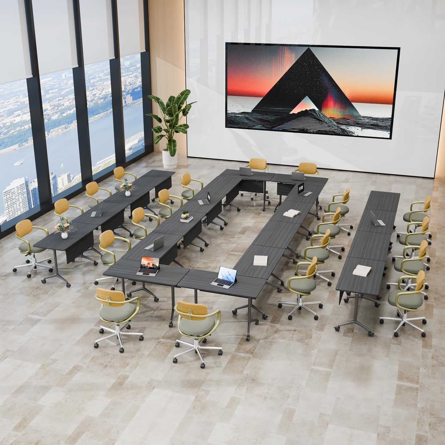 rzoizwko 4Packs Folding Conference Tables on Wheels,55.1 in Mobile Flip Top Meeting Room Table for Office & Training Rooms,Foldable Conference Room Tables Modular Rolling Desk Heavy-Duty Metal Frame