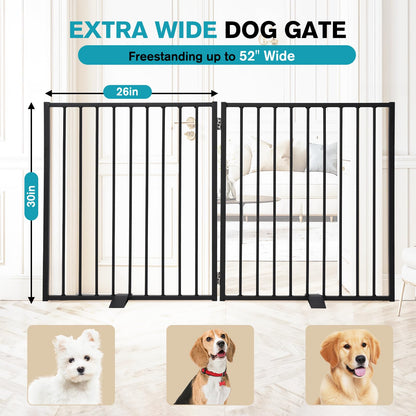Snagle Paw Extra Wide Dog Gate,Free Standing Dog Fence with Door, Up to 52 Inch Wide Pet Gate with Support Feet for Stairs, Hallways, Doorways, Yard (Black, 2 Panels)
