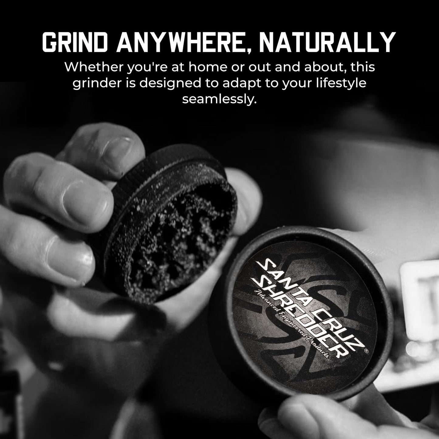 Santa Cruz Shredder Grinder for Herbs Knurled Top for Stronger Grip 2-Piece Medium 2.2 (Black)