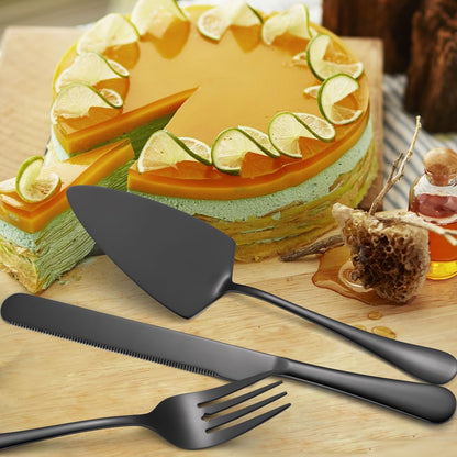 AARAINBOW Exquisite 8 Pieces Serving Utensils Set, Stainless Steel Serving Utensils Large Hostess Serving Set with Serving Spoons, Serving Tongs, Serving Fork, Cake Knife for Parties Buffet (8 Black)…