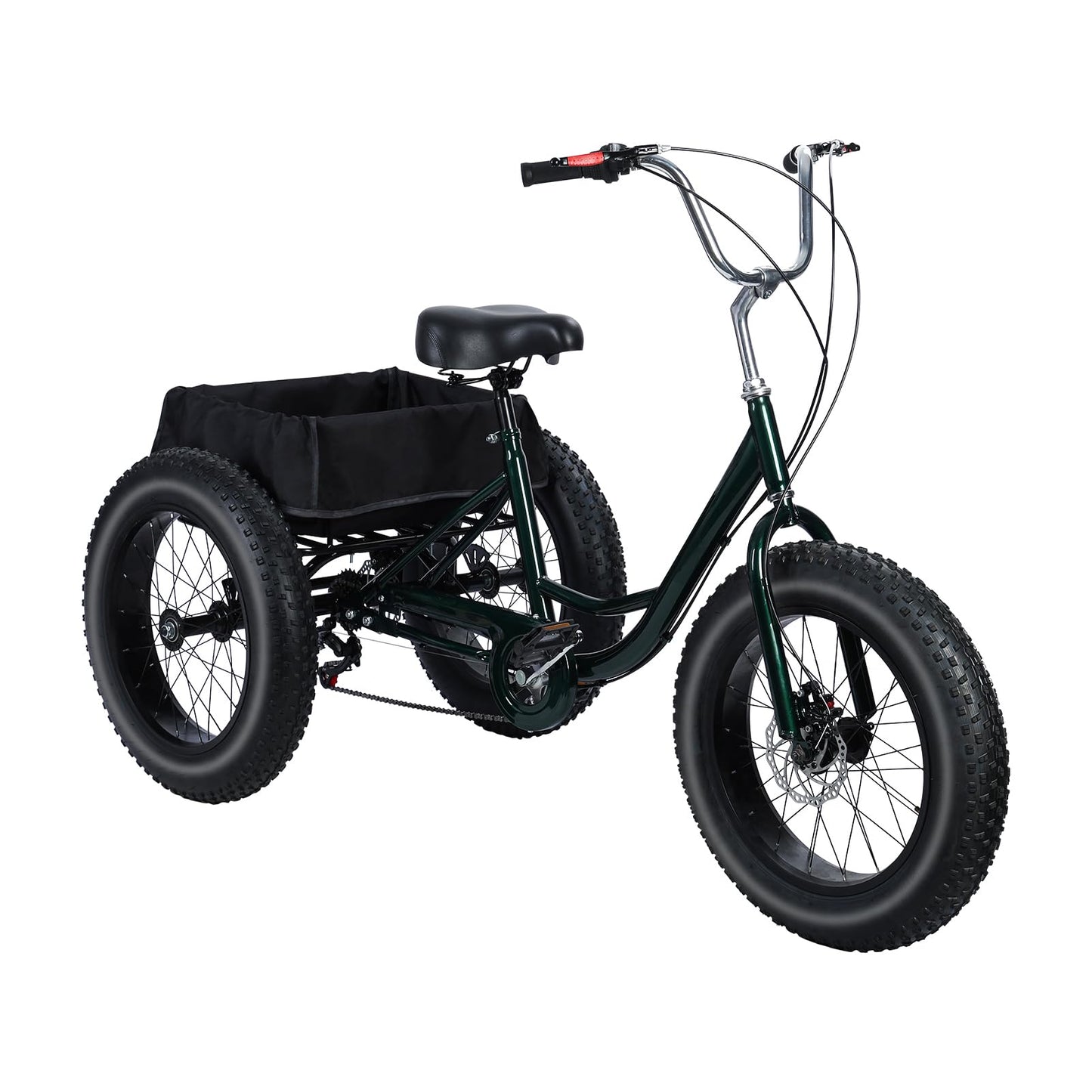 Yirtree 20 Inch Fat Tire Adult Tricycle, 7-Speed Drift Trike with Dual Disc Brakes, Snow Tires, and Spacious Basket, 3-Wheel Bike for Seniors and All Roads Riding Snow Tire