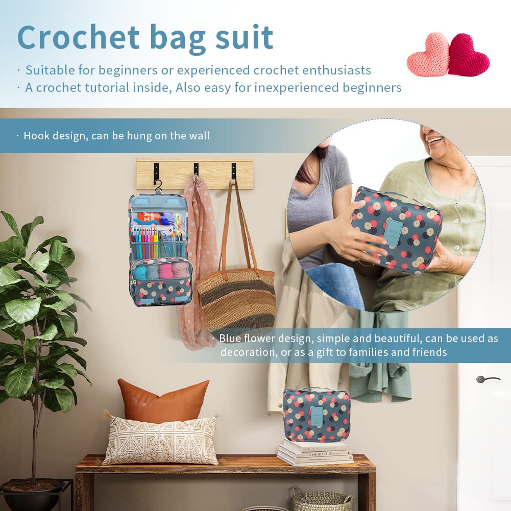 Pnytty Crochet Kit for Beginners Complete 130 Pieces Starters Knitting Kit with Crochet Yarn, Ergonomic Crochet Hooks and Crochet Accessories in Hangable Storage Bag