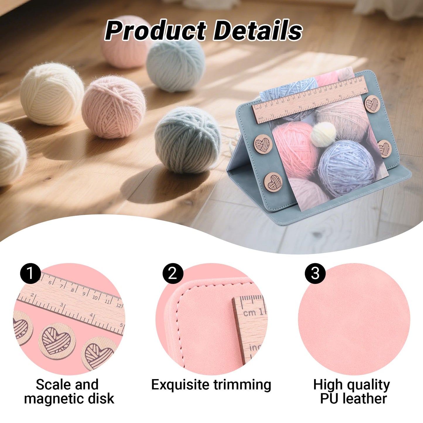 Cowenhey Pattern Holder, Knitting Chart Holder, Accessories Knitting Pattern Holder Foldable Knitting Chart Keeper with Ruler for for Fixed Crochet Pattern on Knitting Pattern Holder (Purple)