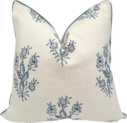 19" 19" Jillien Harbor The Mary Blue and White Decorative Throw Pillow Cover Floral Block Print Pillow Cover