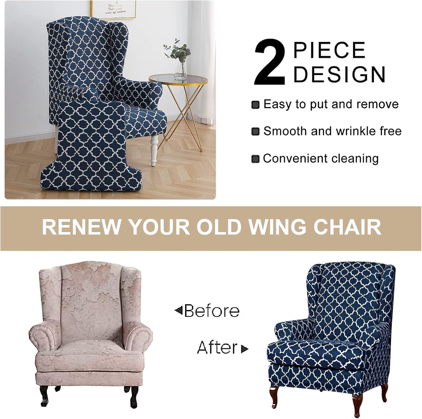 2 Eco-Ancheng Wingback Chair Slipcover Piece Wingback Chair Cover Spandex Wing Chair Slipcovers Wingback Armchair