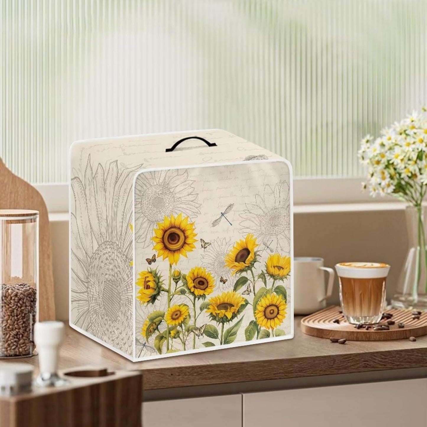 Sunflower Dustproof Waterproof Coffee Maker Cover for Small Kitchen Appliances, Fingerprint Protection Cover