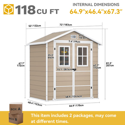 DWVO Outdoor Storage Shed 6x4.4ft Plastic Garden Tool Shed with 2 Vision Windows, Double-Wall Outside Shed for Mower Lawn, Garden Tool for Backyard Lawn Patio, Lockable