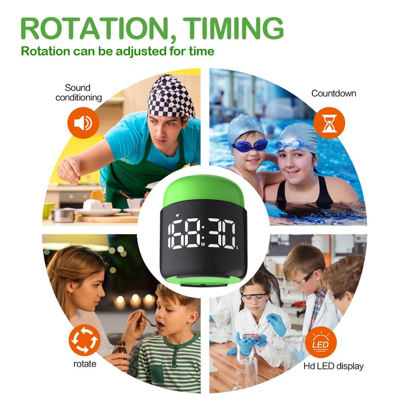 Table Twist Timer, Large LED Display Stopwatch, Silent & Loud Alarm, 199 Minute Countdown & Up, Vintage Night Light, for Kitchen Cooking Meeting Teacher Classroom Office Yoga Fitness Games (Green)