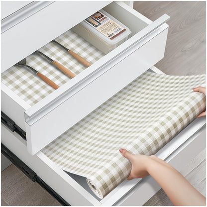 ALIUNI Drawer and Shelf Liner, Non-Slip Kitchen Cabinet Liners Non-Adhesive Thick Strong Grip Waterproof Washable Mats Protect Dresser Shelves Cupboard Bathroom Cabinets, Yellow Plaid, 12 in X 10 FT