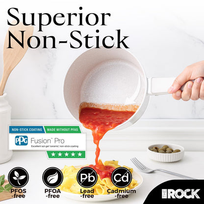 THE ROCK SOHO Ceramic Nonstick Saucepan with Lid, 3.3 Quarts Non Toxic Small Pot with PPG Fusion Pro Coating–Nothing Sticks, Never Warps, Lasts Longer, Induction Compatible, PTFE, PFOA&PFAS Free